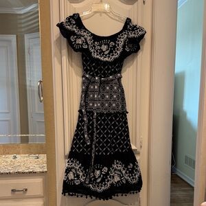 Anthropologie Black and White Embroidered Midi Dress